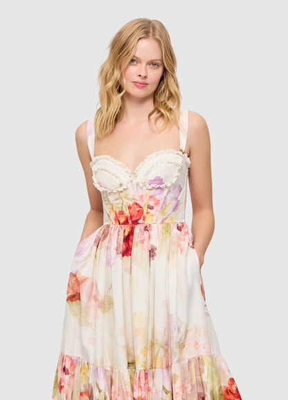 LEO LIN Charlotte Bustier Midi Dress (Cascade Print)