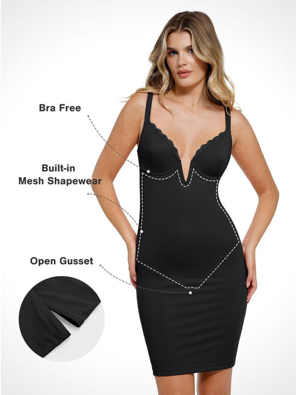 The Shapewear Dress Corset Style Deep V-Neck Midi