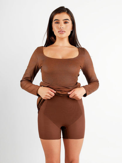 The Shapewear Dress Faux-Suede Long Sleeve Midi