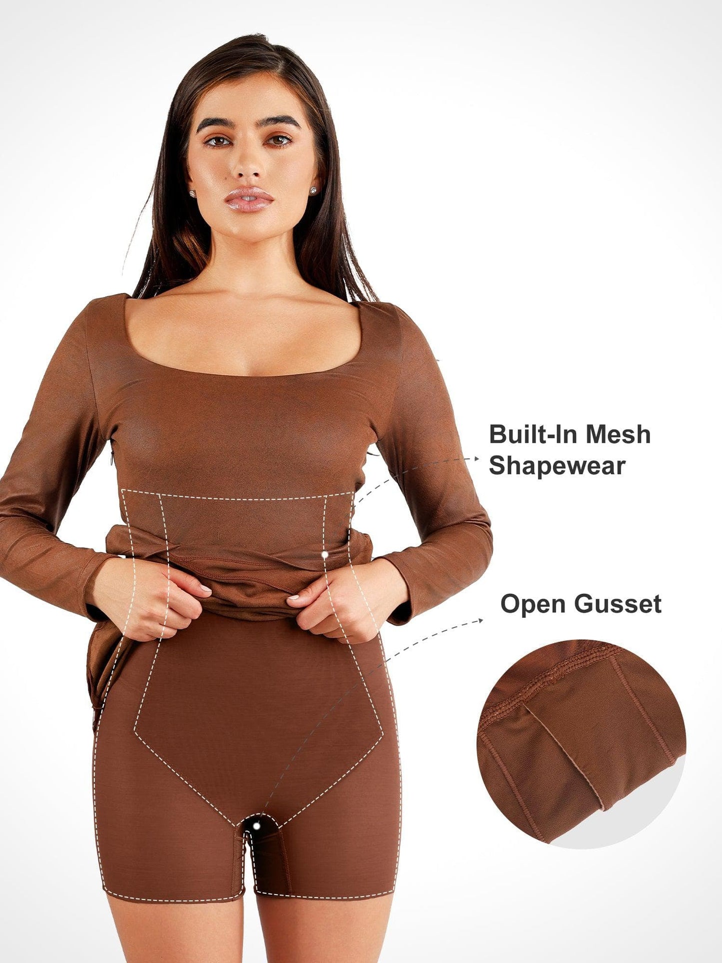 The Shapewear Dress Faux-Suede Long Sleeve Midi