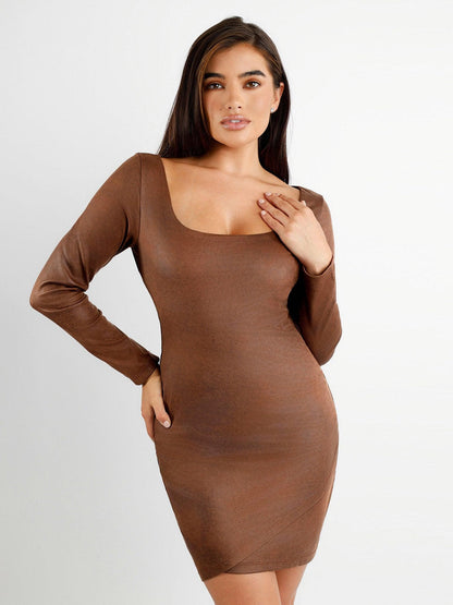 The Shapewear Dress Faux-Suede Long Sleeve Midi