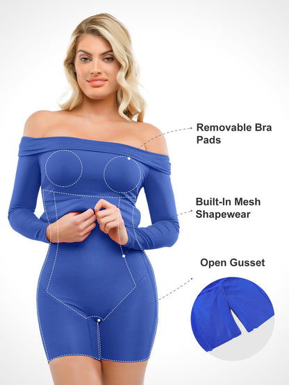 The Shapewear Dress Off Shoulder Long Sleeve Midi