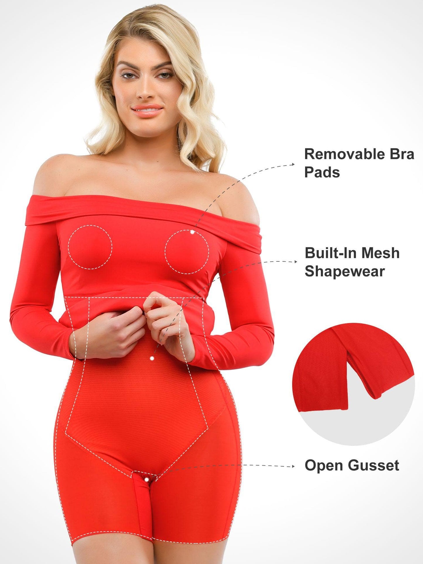 The Shapewear Dress Off Shoulder Long Sleeve Midi