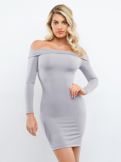 The Shapewear Dress Off Shoulder Long Sleeve Midi