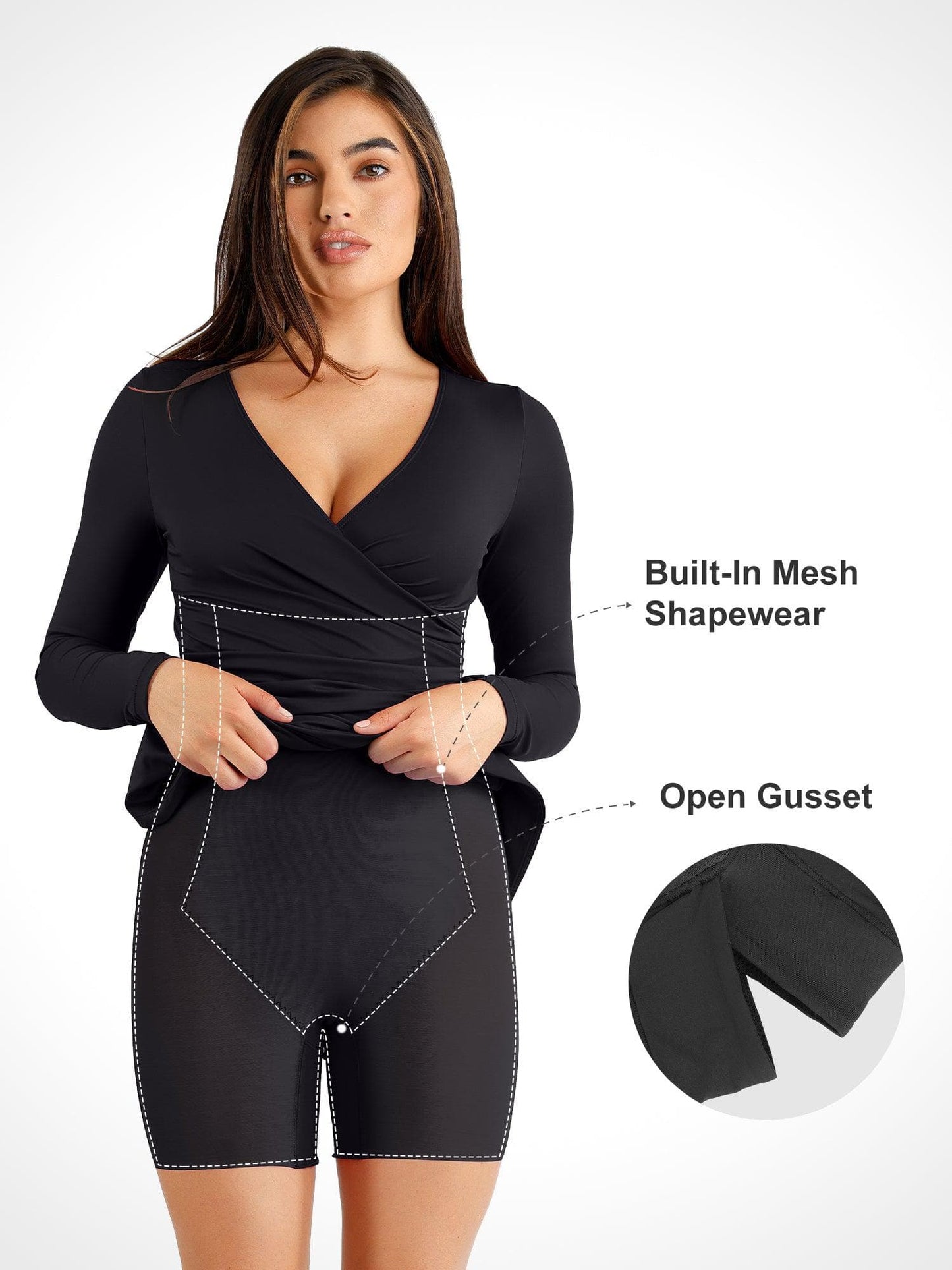 The Shapewear Dress Ruched Long Sleeve Split Midi