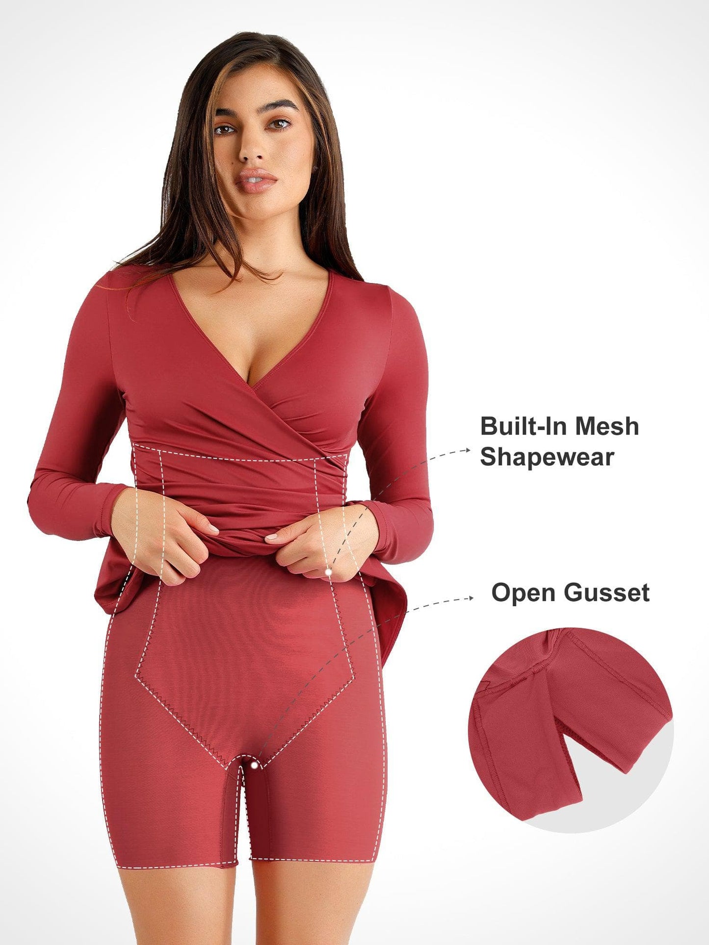 The Shapewear Dress Ruched Long Sleeve Split Midi