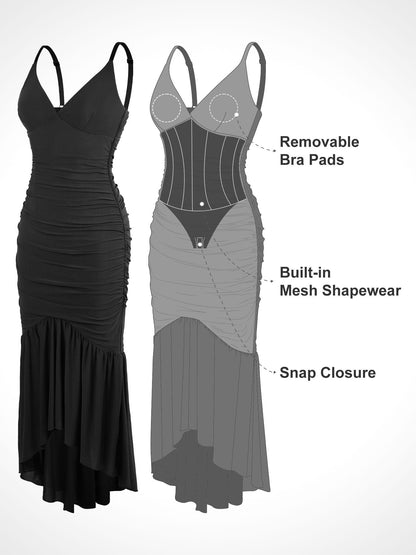 The Shapewear Dress Bluetag Cooling Ruched Sheer Mesh Maxi