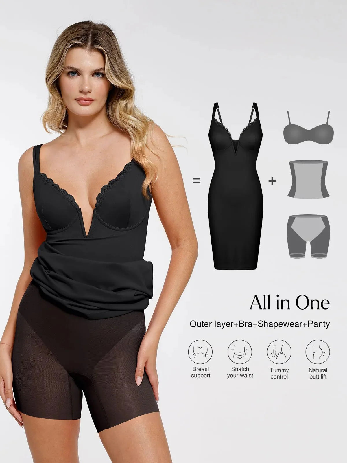 The Shapewear Dress Corset Style Deep V-Neck Midi