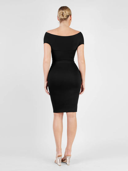 The Shapewear Dress Off Shoulder V-Neck Ruched Midi