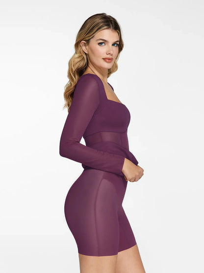 The Shapewear Dress Sculpting Long Sleeve Mesh Midi